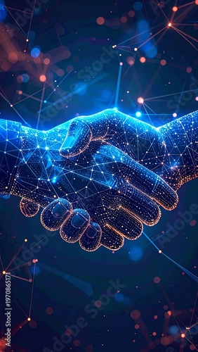 Digital handshake in futuristic style. Concept of partnership