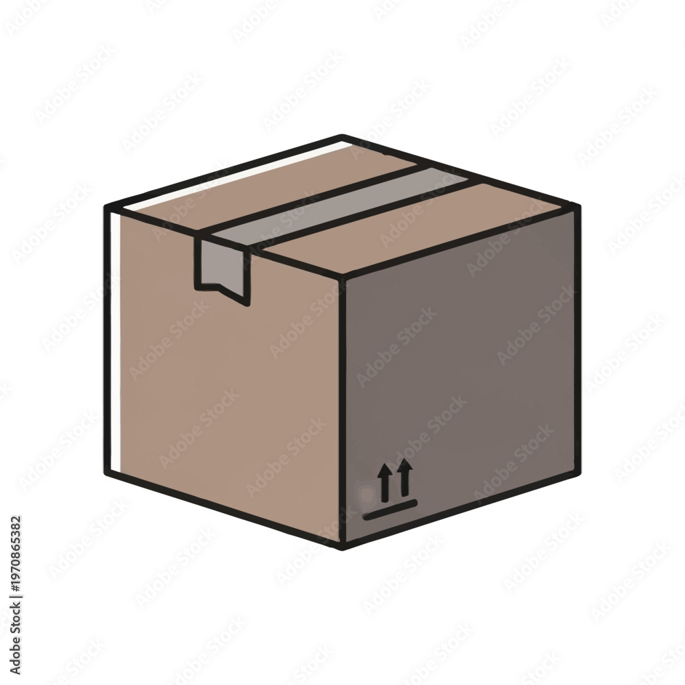 Fototapeta premium Brown cardboard box with black outline.