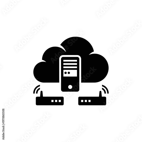Cloud server with wireless routers connected.