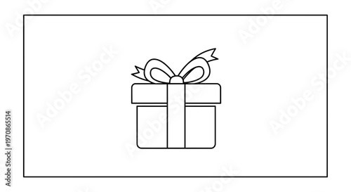 Simple Line Art Gift Box with Ribbon and Bow - Isolated on White Background