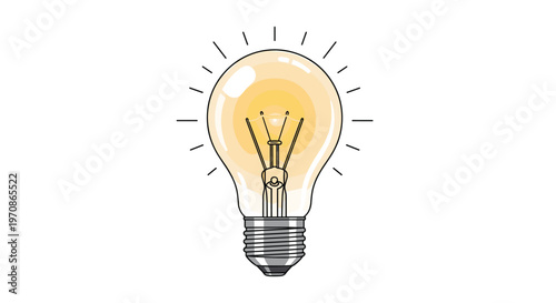 A glowing incandescent light bulb with a visible filament and radiating yellow light rays is illustrated on a white background.