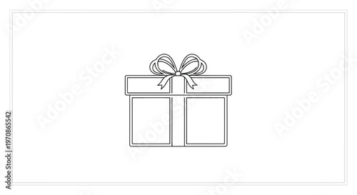 Simple Line Art Gift Box with Ribbon Bow - Minimalist Present Icon