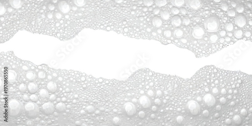 A detailed close up view of white soap foam bubbles creating a unique frame on a white background isolated on white background, Vector, illustration