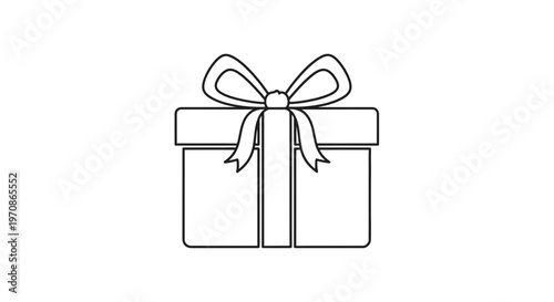 Simple Line Art Gift Box with Ribbon Bow Icon