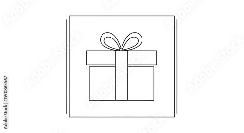 Simple Line Art Gift Box with Ribbon Bow Icon