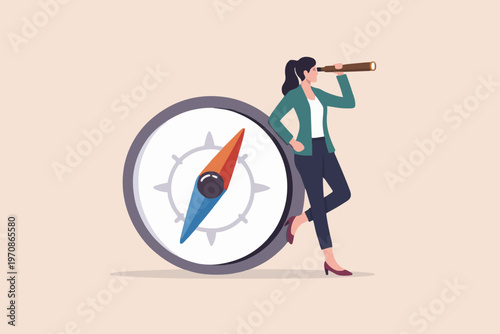 Woman with telescope and compass