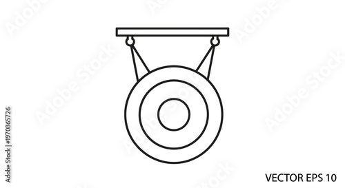 Simple Line Art Icon of a Gong Hanging from a Bar
