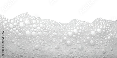 A close up view of white soap foam bubbles creates a soft textured background pattern on white isolated on white background, Vector, illustration