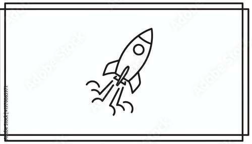 Rocket Launching Upwards, Space Exploration Concept, Minimalist Line Art Icon
