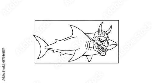 Shark with Oni Mask Head, Hybrid Creature, Mythical Beast, Japanese Folklore