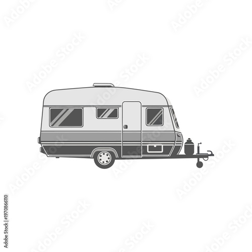 Vintage caravan trailer on wheels.