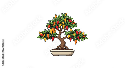 Chili Pepper Bonsai Tree Illustration