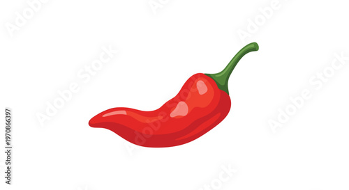 A single red chili pepper with a distinct curve and a short green stem is positioned on a plain white background.