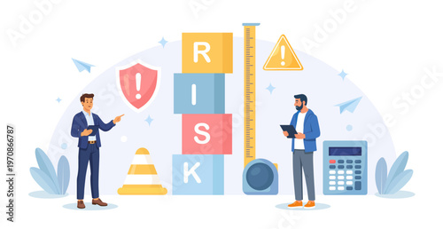 Risk assessment and investigation Businessman measuring risk with ruler symbol. Crisis management. Identifying hazards, financial safeguarding. Person measure money loss acceptable for investing