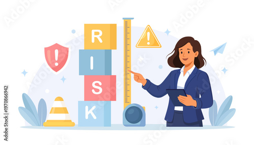 Risk assessment and investigation Businessman measuring risk with ruler symbol. Crisis management. Identifying hazards, financial safeguarding. Person measure money loss acceptable for investing