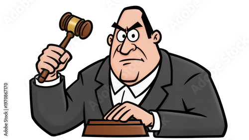 Obraz na plátně Stern judge holding wooden gavel, presiding over courtroom proceedings