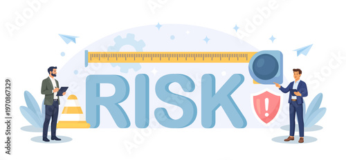Risk assessment and investigation Businessman measuring risk with ruler symbol. Crisis management. Identifying hazards, financial safeguarding. Person measure money loss acceptable for investing