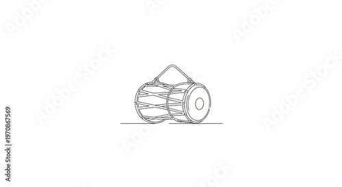Hand Drawn Dholak Drum Outline Illustration - Traditional Indian Percussion Instrument