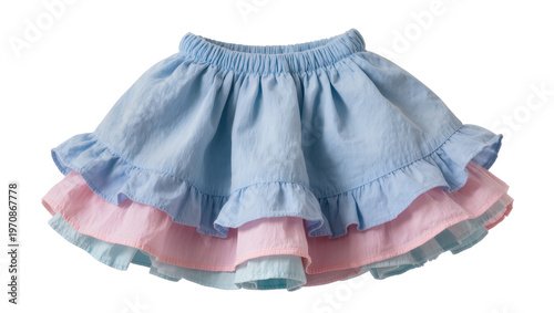 Konstfotografi Tiered baby girl skirt light blue top, pink ruffled hem