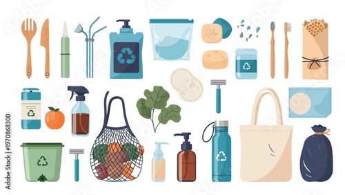 Sustainable lifestyle and zero waste products, including reusable items for eco-friendly living