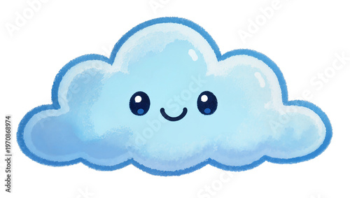Foto Cute lightblue fluffy cloud character smiling, with large round eyes