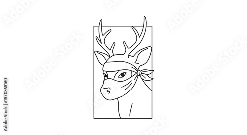 Deer Ninja Masked Bandit Character Illustration in Rectangle Frame