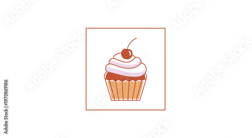 Delicious Cherry Cupcake with Swirled Frosting - Sweet Treat Icon
