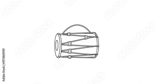 Dholak Drum Outline Vector Illustration - Traditional Indian Percussion Instrument