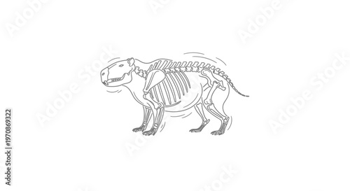 Dinosaur Skeleton Drawing, Prehistoric Animal Anatomy, Ancient Creature Fossil Illustration