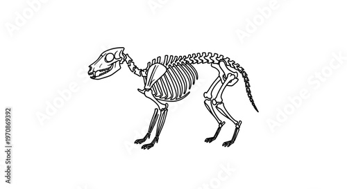 Dog skeleton illustration, full body, isolated on white background, anatomical drawing
