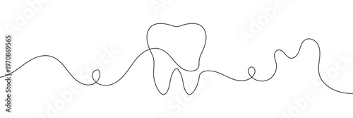 Continuous single line art of teeth and love shape, perfect for minimalist vector illustrations. Teeth and love shape illustration in single line art style, ideal for modern graphic designs.