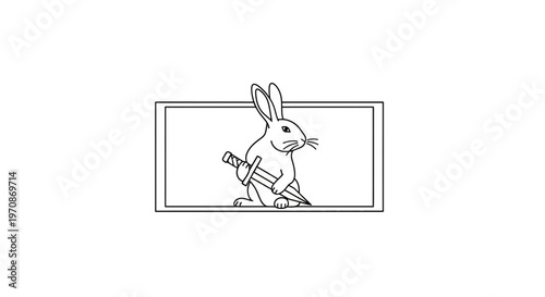 Cartoon Rabbit Holding Sword Inside Frame