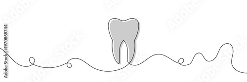 Continuous single line art of teeth and love shape, perfect for minimalist vector illustrations. Teeth and love shape illustration in single line art style, ideal for modern graphic designs.