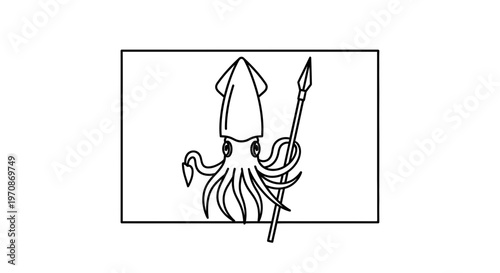 Cartoon Squid Warrior Holding Spear