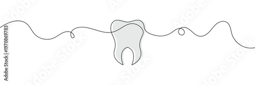 Continuous single line art of teeth and love shape, perfect for minimalist vector illustrations. Teeth and love shape illustration in single line art style, ideal for modern graphic designs.