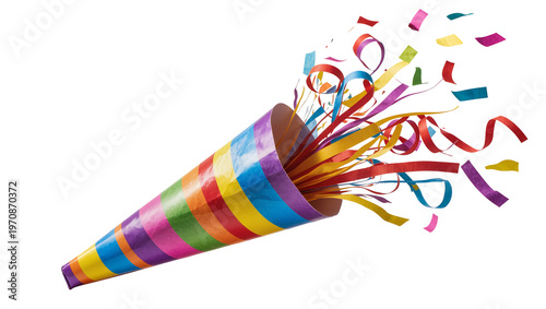 Fotografie Colorful party blower ejecting vibrant ribbon streamers, celebrating festive mom