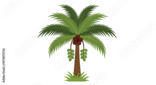 Vector Illustration of a Tropical Date Palm Tree with Fruit