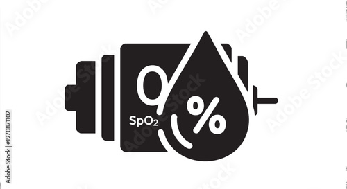 Blood Oxygen SpO2 Saturation Sensor Percentage Droplet - Black Filled Icon Vector