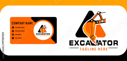 logo template bussines card modern bucket excavator