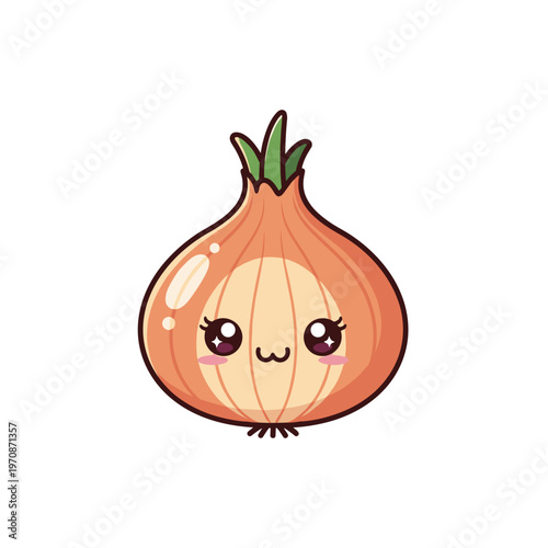 Cute cartoon onion character with expressive eyes and smiling face  