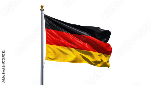 Photos Waving German national flag billowing in wind, attached to a silver flagpole