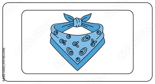 Blue bandana with white polka dots and berries, tied in a knot, isolated on white background