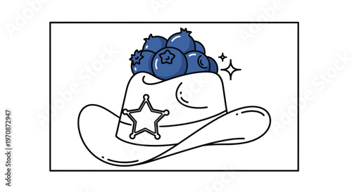 Blueberry Cowboy Hat Sheriff Star Illustration