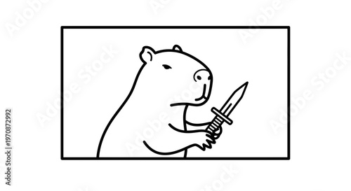Capybara Holding a Knife in a Cartoon Style
