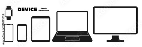 スマートフォン PC タブレット ラップトップ などのイラスト素材セット ベクター シンプル 白背景 