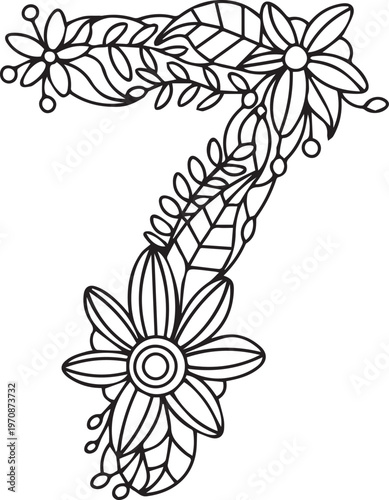 Beautiful Black color English number design 7