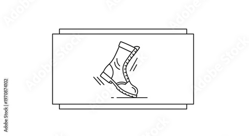 Boot walking icon, step forward, motion, progress, footwear icon, simple line art