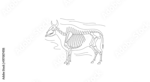 Bovine Skeleton Anatomy Outline Vector Illustration