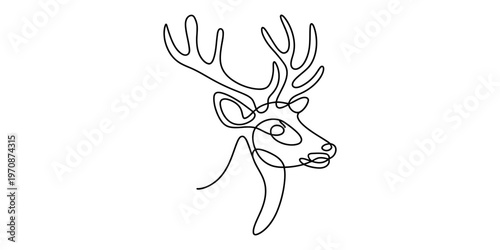 Minimalist continuous line drawing of a deer head featuring elegant curves and simple geometry Vector, illustration