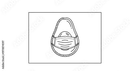 Avocado Wearing Face Mask Line Art - Healthy Lifestyle and Protection Concept